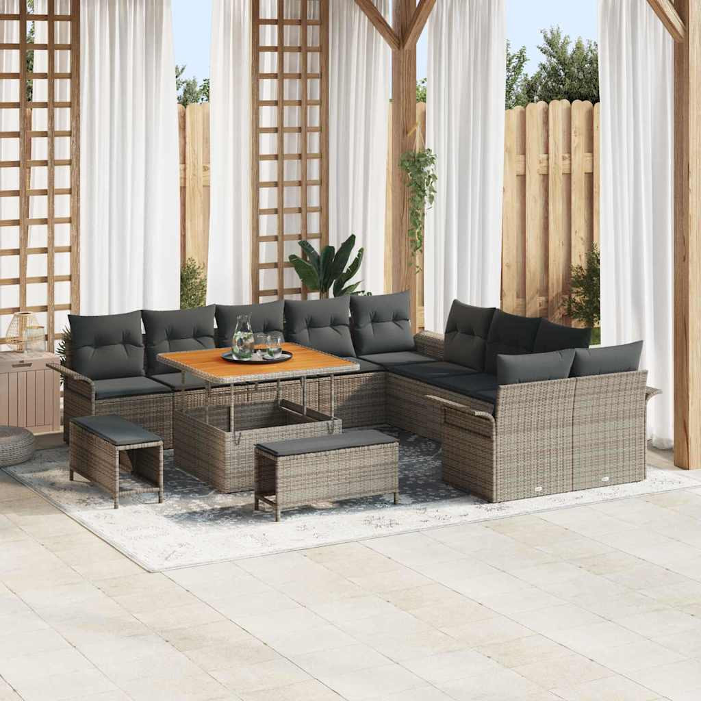 vidaXL Garten-Sofa-Set mit Kissen mit Speicher 13 pcs Grau