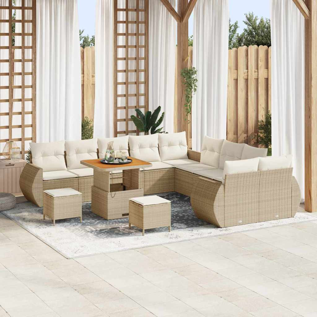 vidaXL Garten-Sofa-Set mit Kissen mit Speicher 13 pcs Beige und Creme