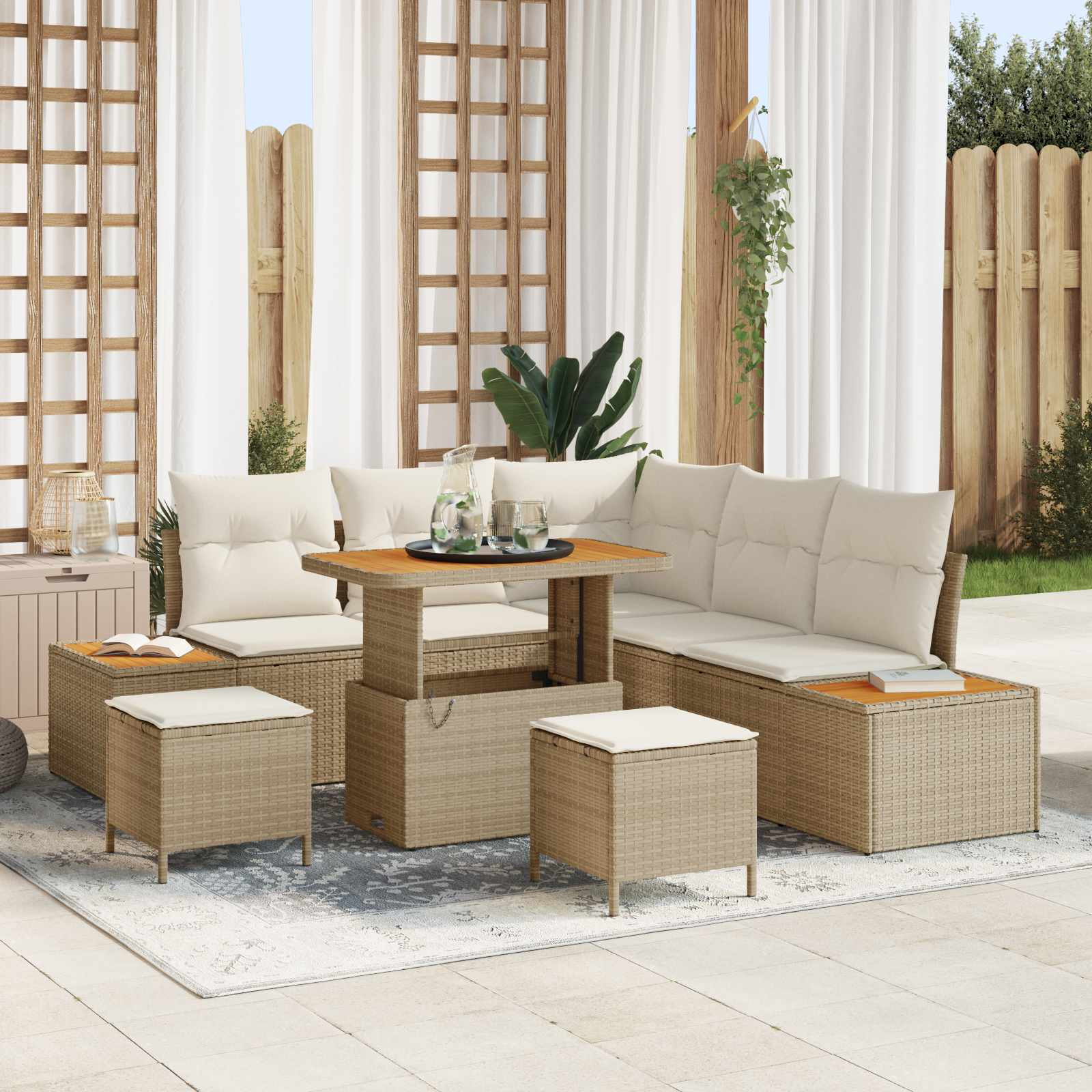 vidaXL Gartensofa-set mit Kissen 8 pcs Beige und Creme