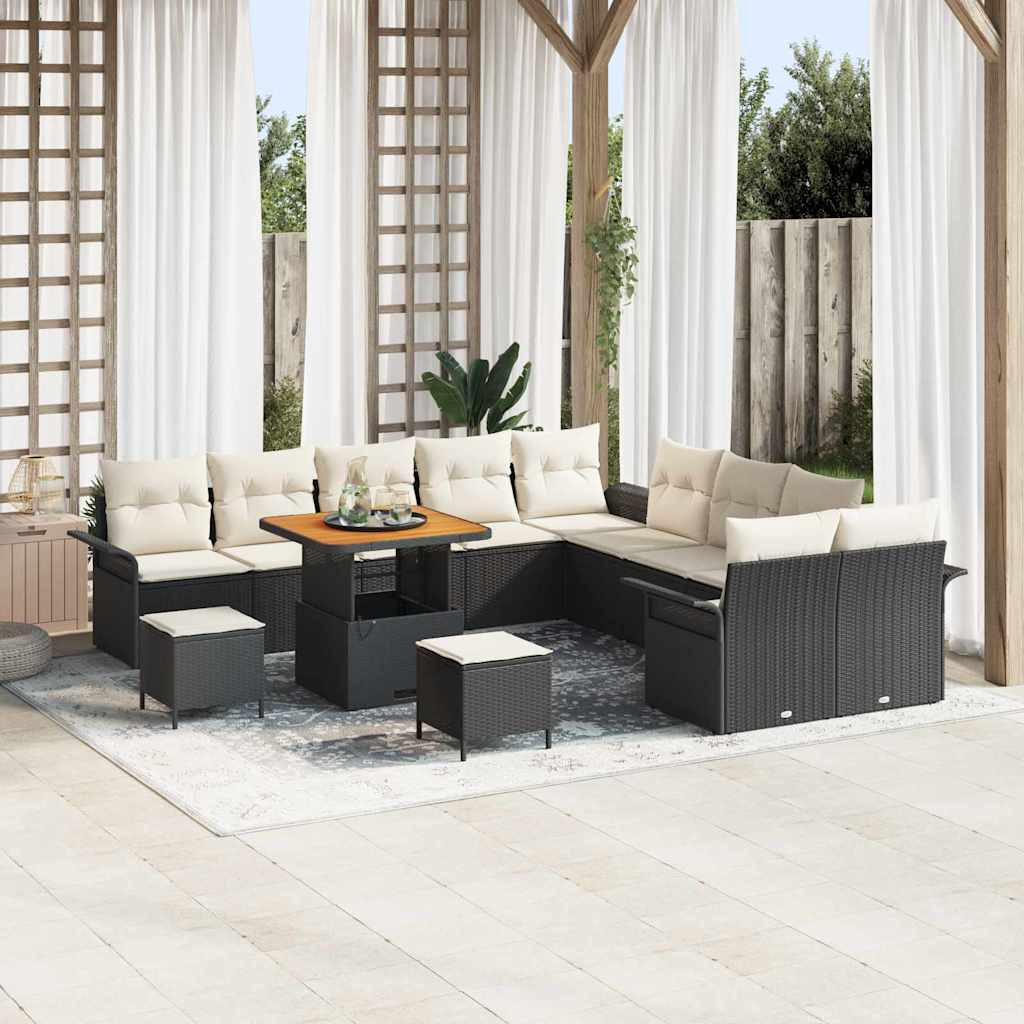 vidaXL Garten-Sofa-Set mit Kissen 13 pcs Schwarz und Creme