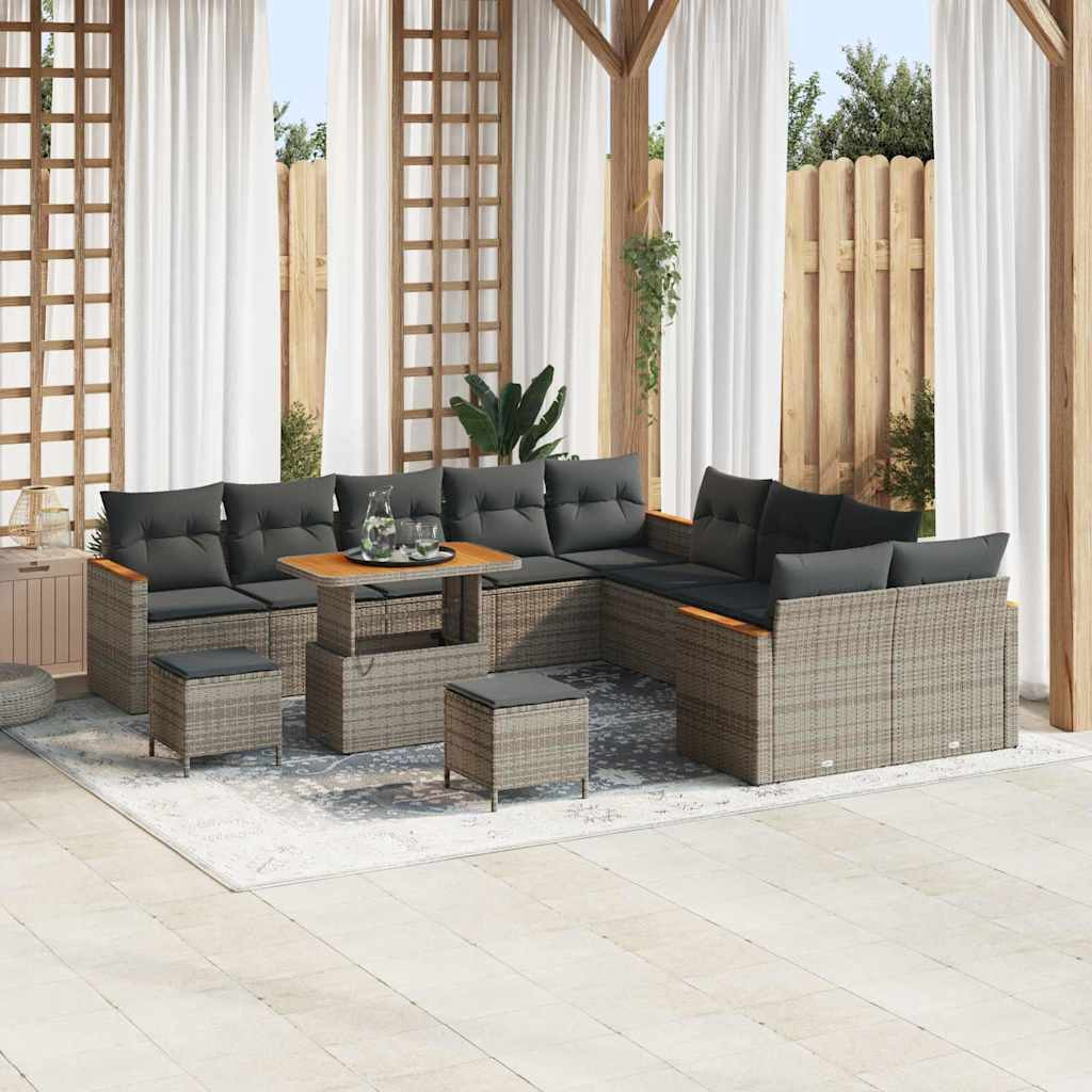 vidaXL Gartensofa-set mit Kissen 13 pcs Grau Poly-Rattan