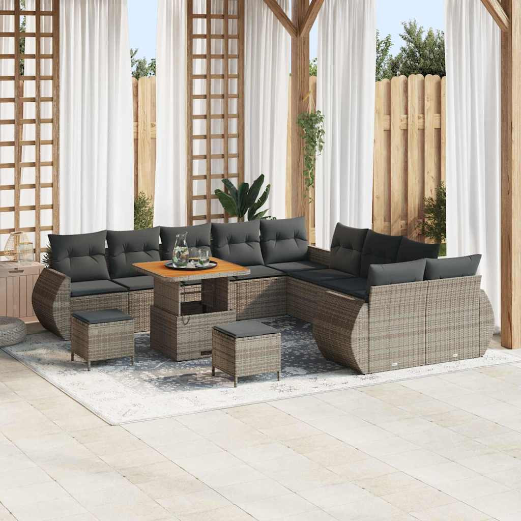 vidaXL Garten-Sofa-Set mit Kissen mit Speicher 13 pcs Grau