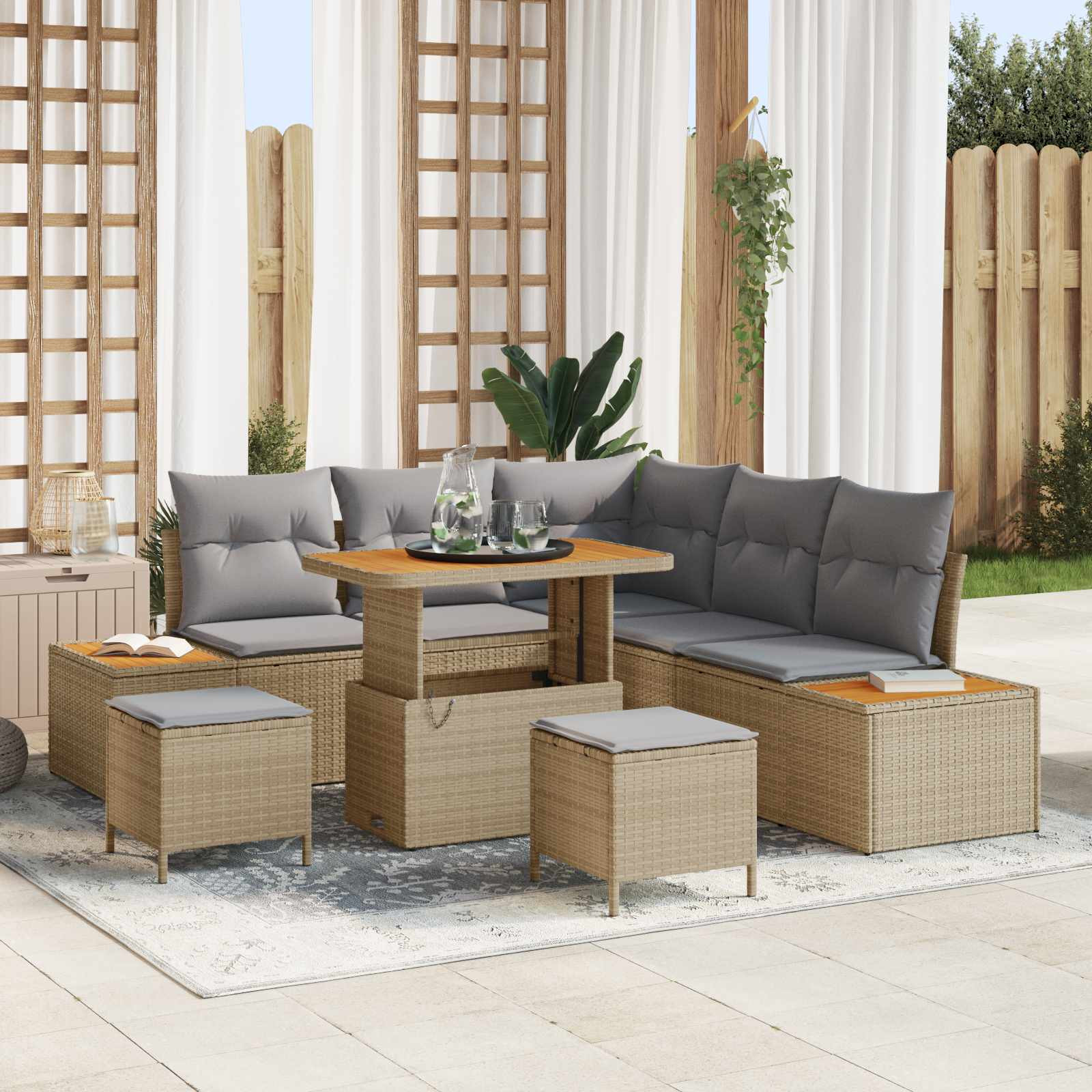 vidaXL Gartensofa-set mit Kissen 8 pcs Beige und Hellgrau