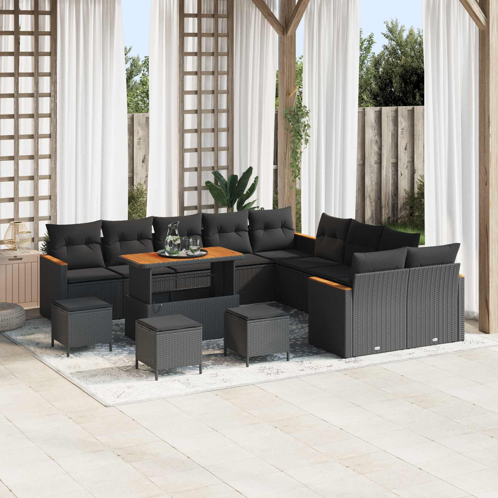 vidaXL Gartensofa-set mit Kissen 14 pcs Schwarz Poly-Rattan