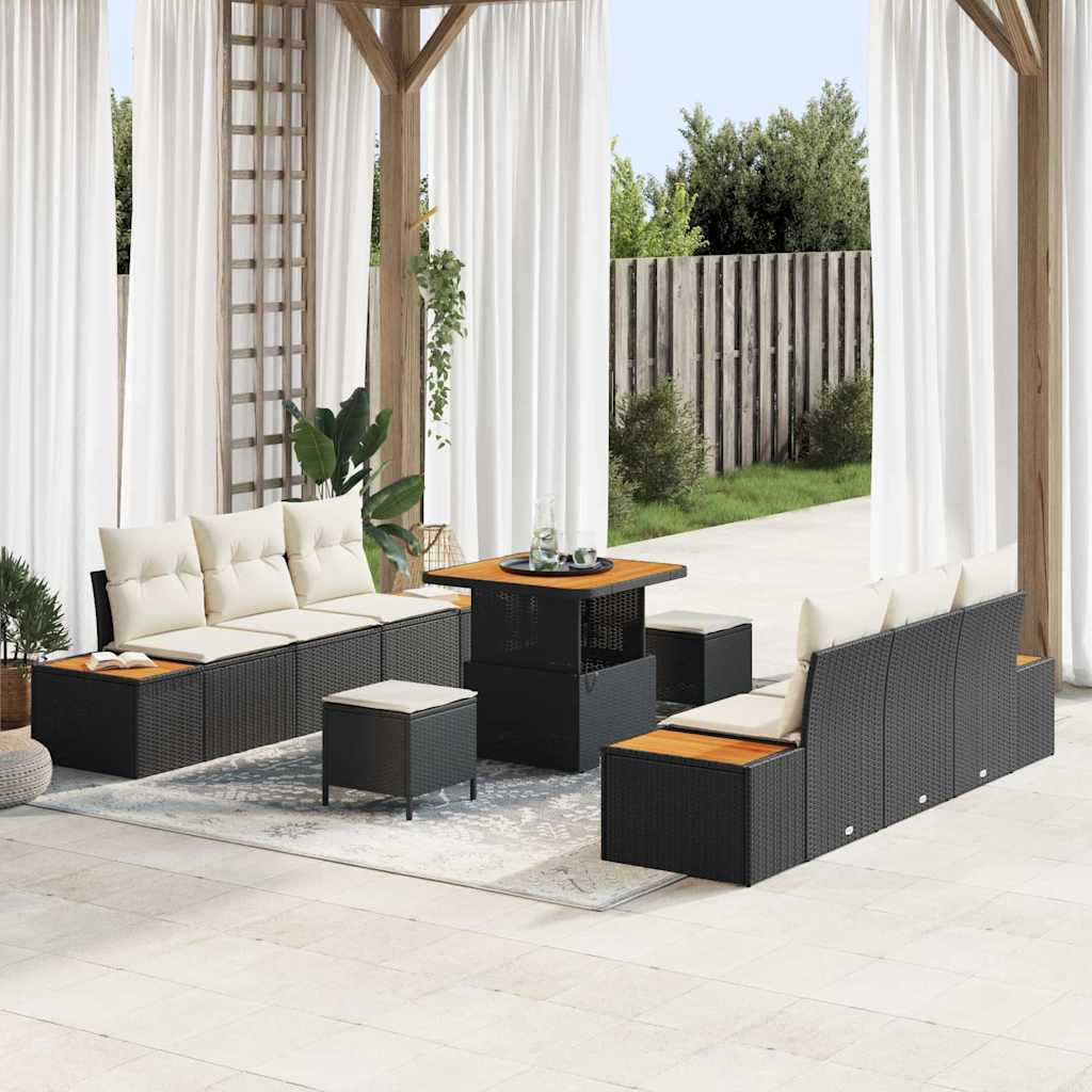 vidaXL Gartensofa-set mit Kissen 9 pcs Schwarz Poly Rattan