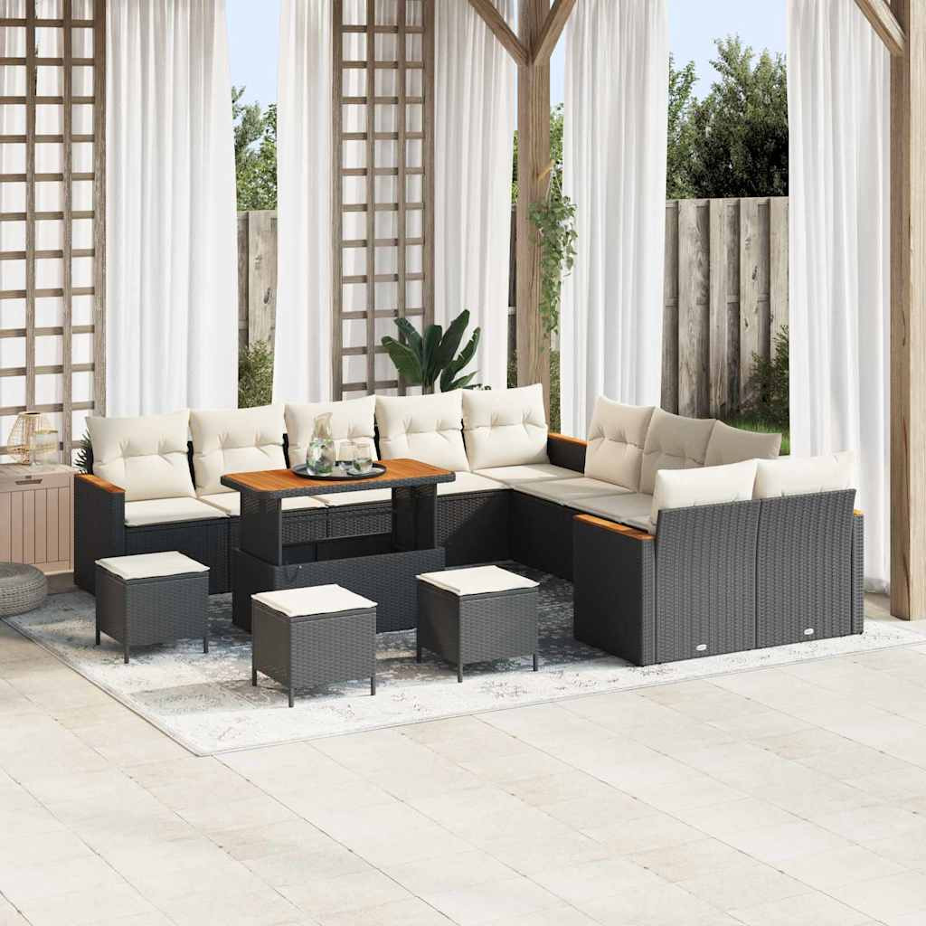 vidaXL Gartensofa-set mit Kissen 18 pcs Schwarz und Creme Poly-Rattan