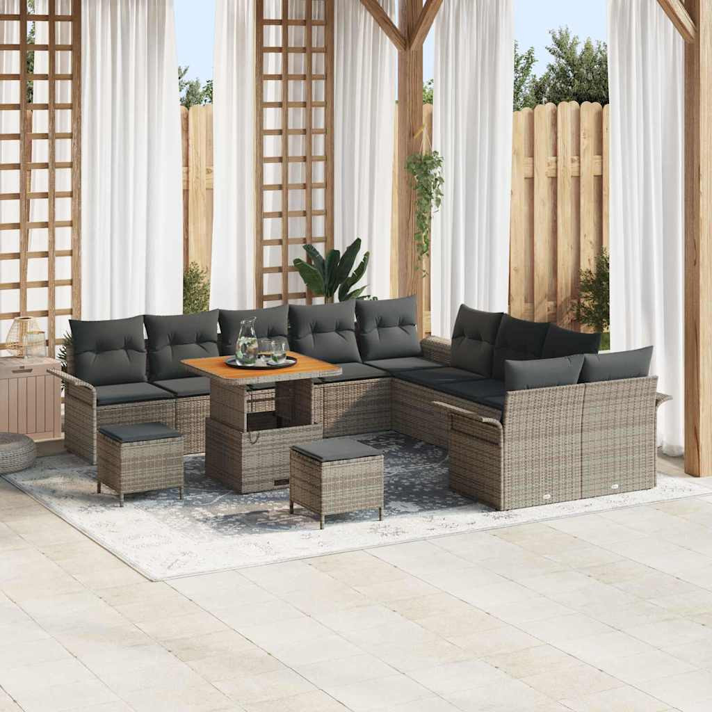 vidaXL Garten-Sofa-Set mit Kissen mit Speicher 13 pcs Grau