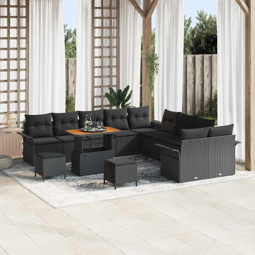 vidaXL Garten-Sofa-Set mit Kissen mit Speicher 13 pcs Schwarz