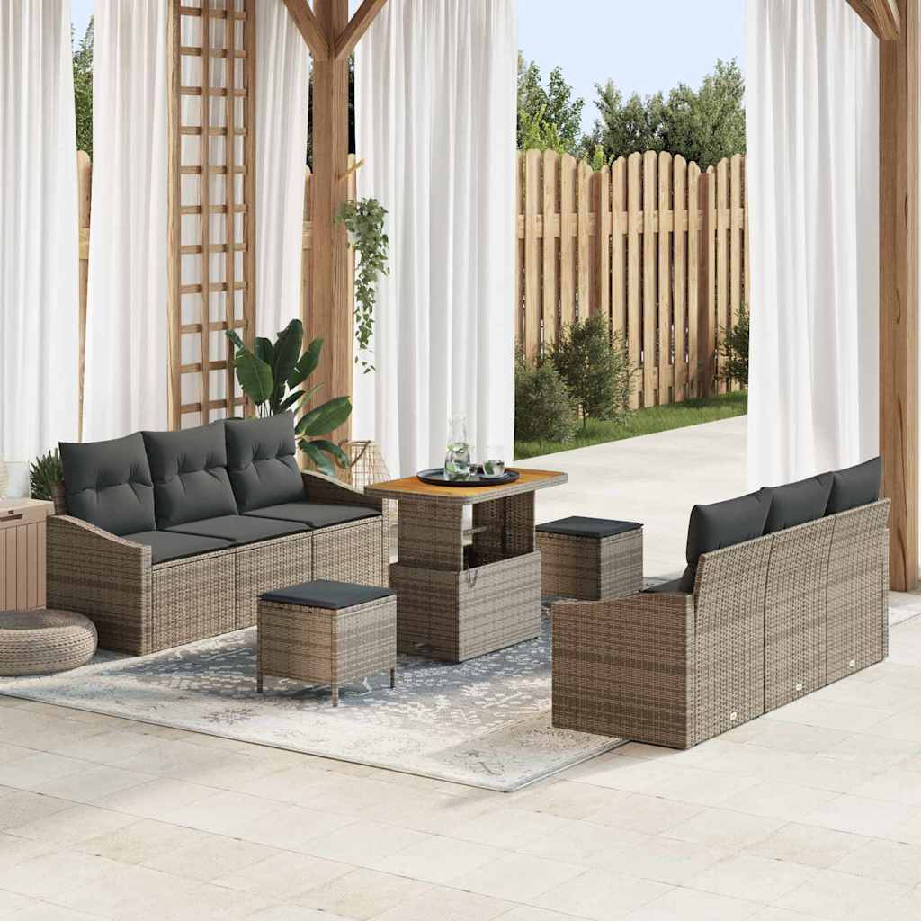 vidaXL Garten-Sofa-Set mit Kissen mit Speicher 9 pcs Grau