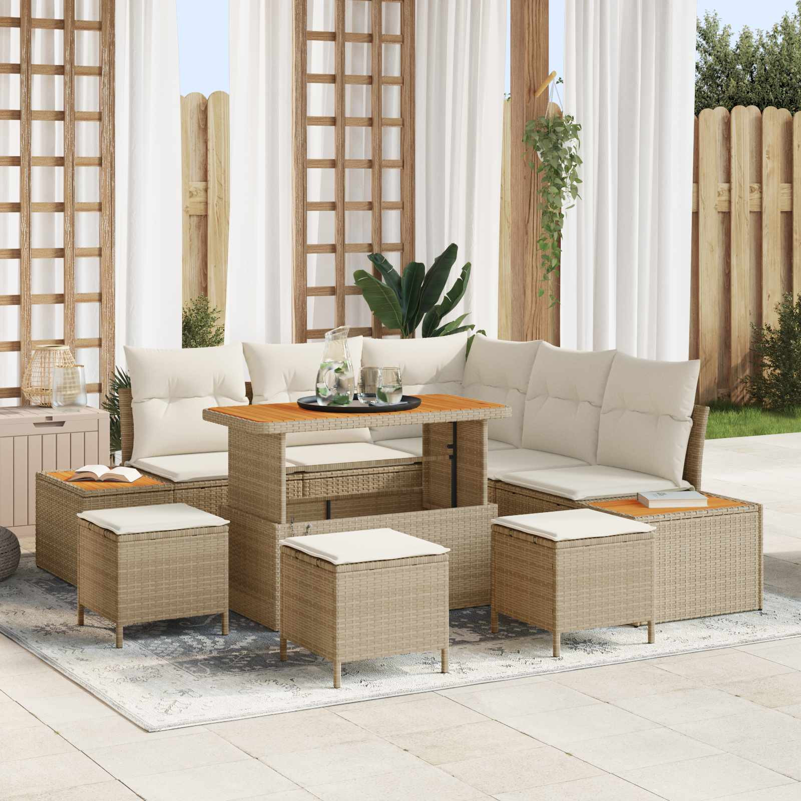 vidaXL Gartensofa-set mit Kissen 9 pcs Beige und Creme