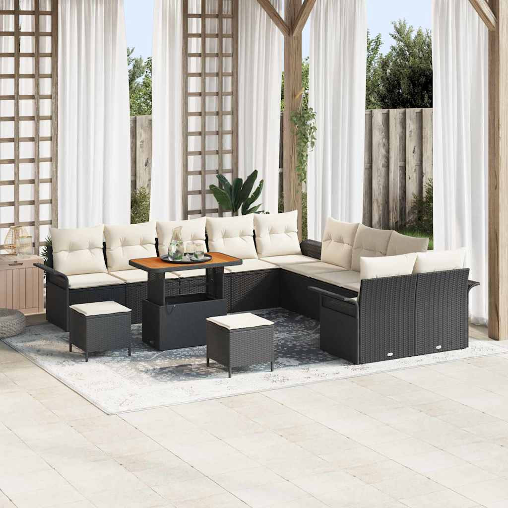 vidaXL Garten-Sofa-Set mit Kissen 13 pcs Schwarz und Creme