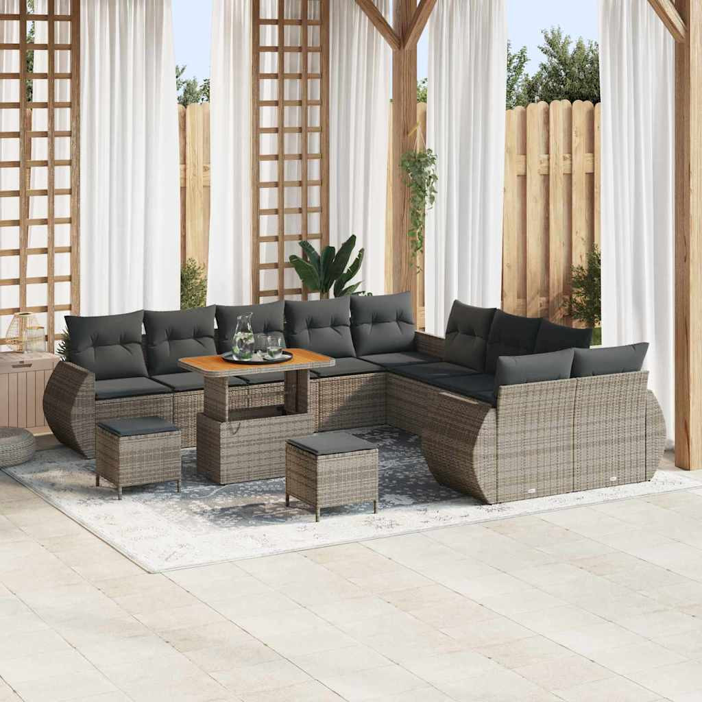 vidaXL Garten-Sofa-Set mit Kissen mit Speicher mit Kissen 13 pcs Grau