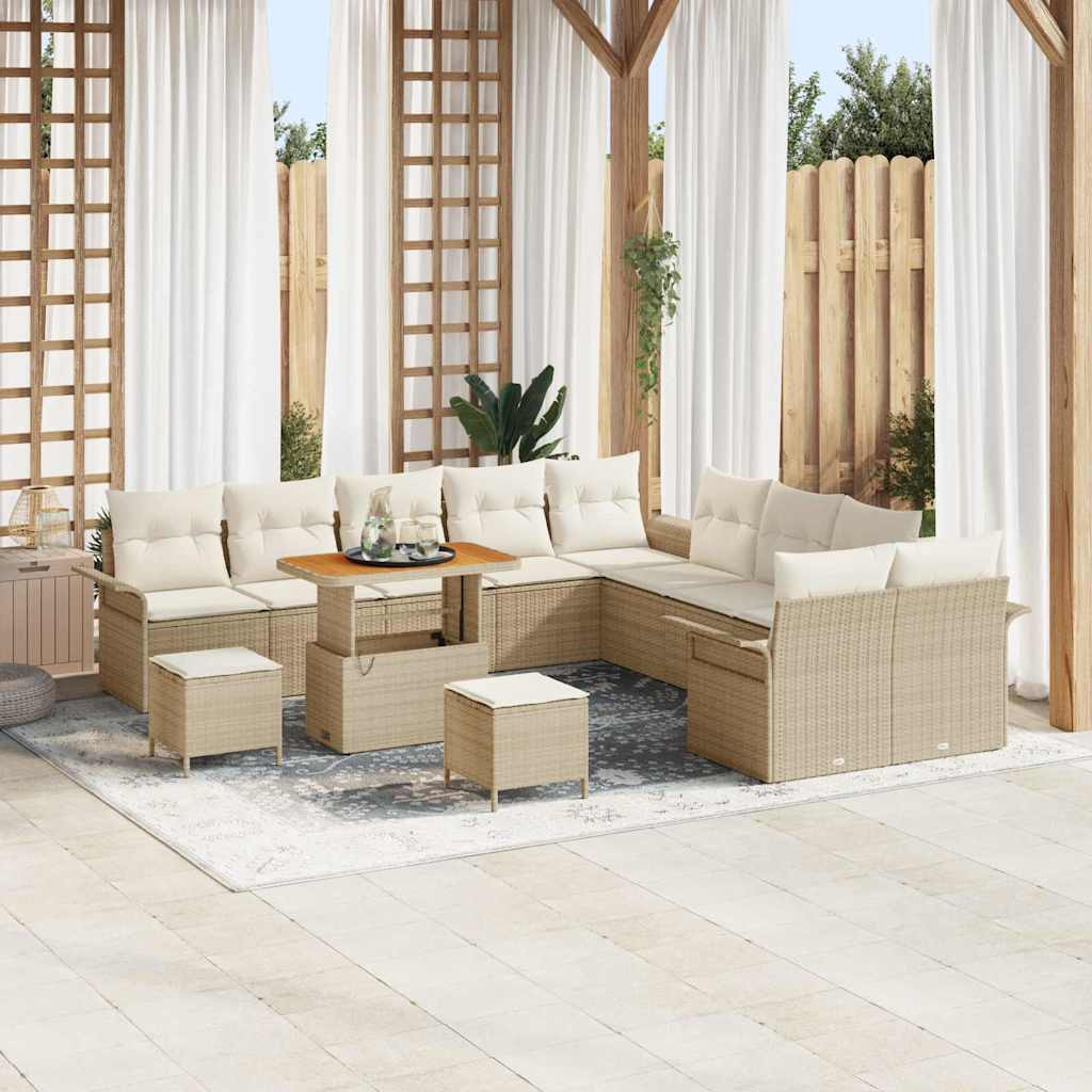 vidaXL Garten-Sofa-Set mit Kissen mit Speicher 13 pcs Beige und Creme