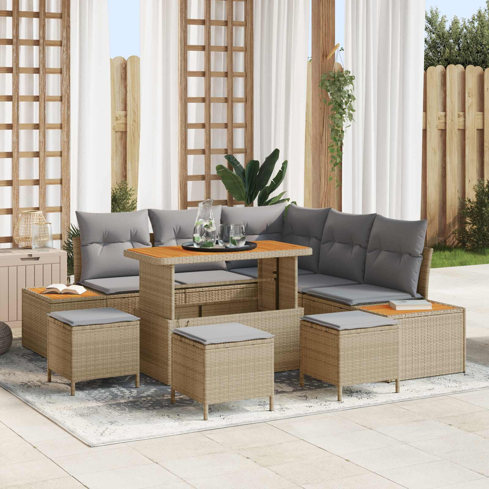 vidaXL Gartensofa-set mit Kissen 9 pcs Beige und Hellgrau