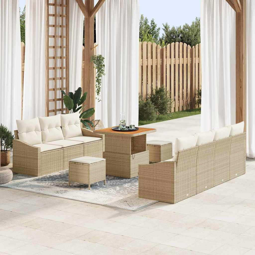 vidaXL Garten-Sofa-Set mit Kissen mit Speicher 10 pcs Beige und Creme