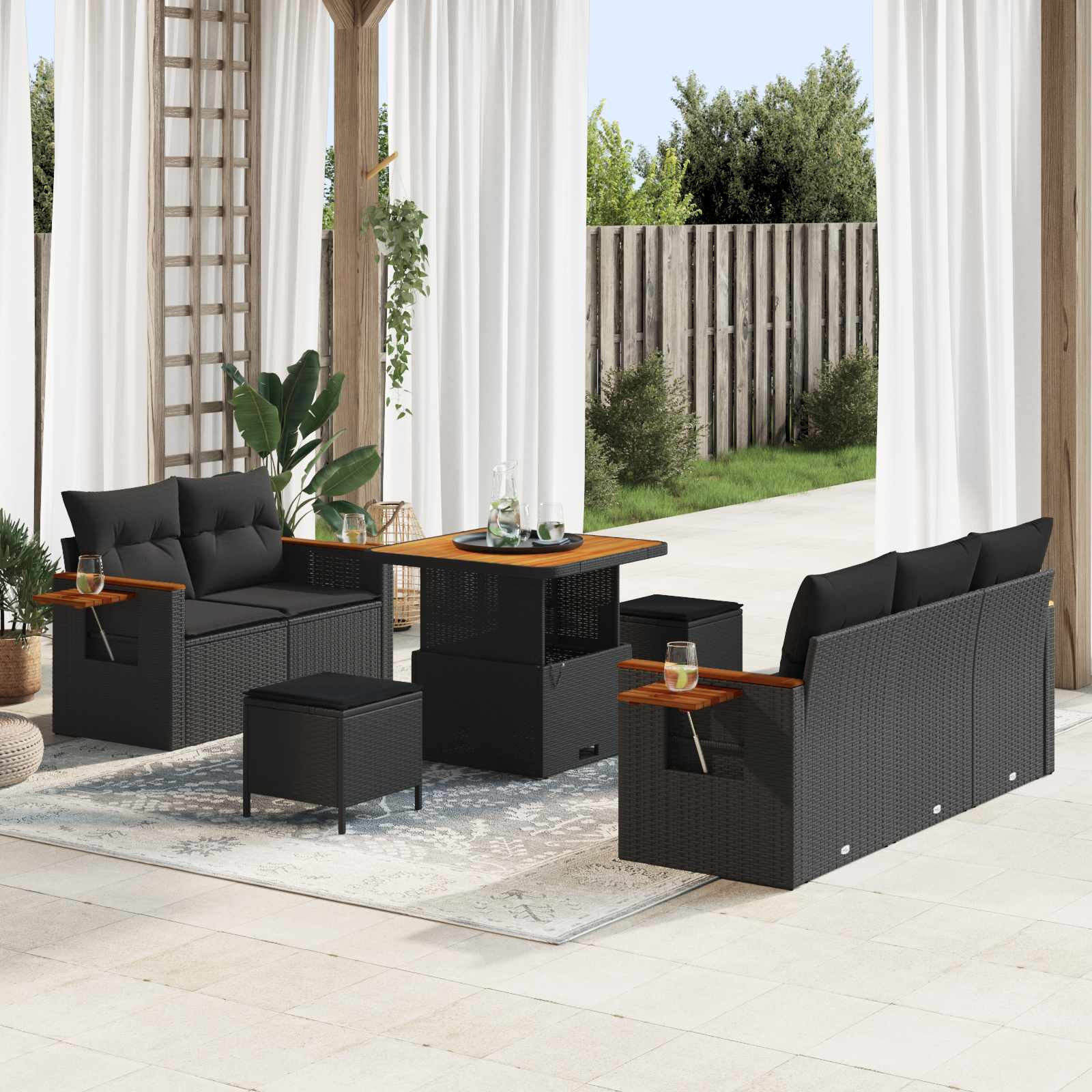 vidaXL Gartensofa-set mit Kissen 10 pcs Schwarz Poly-Rattan