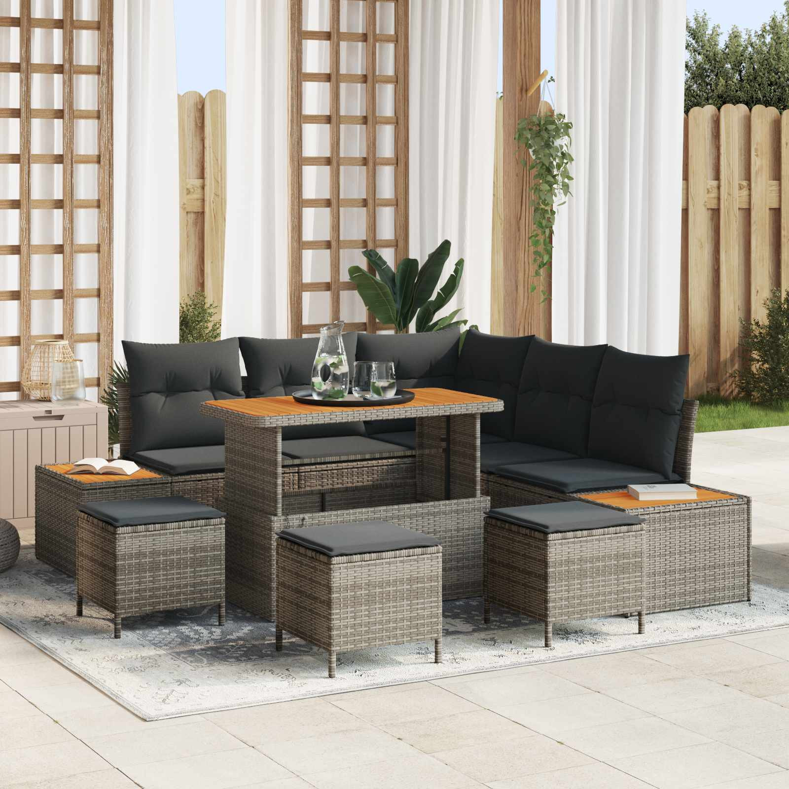 vidaXL Gartensofa-set mit Kissen 9 pcs Grau