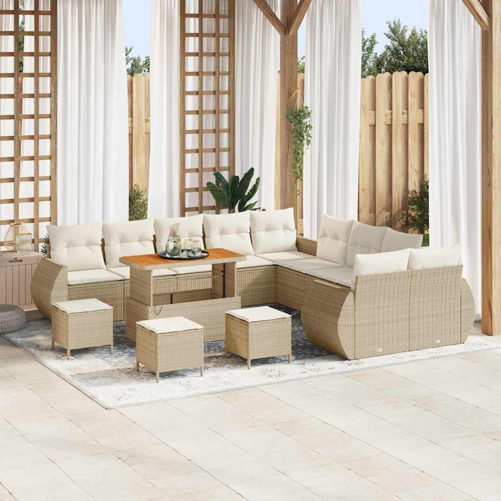 vidaXL Garten-Sofa-Set mit Kissen mit Speicher 14 pcs Beige und Creme