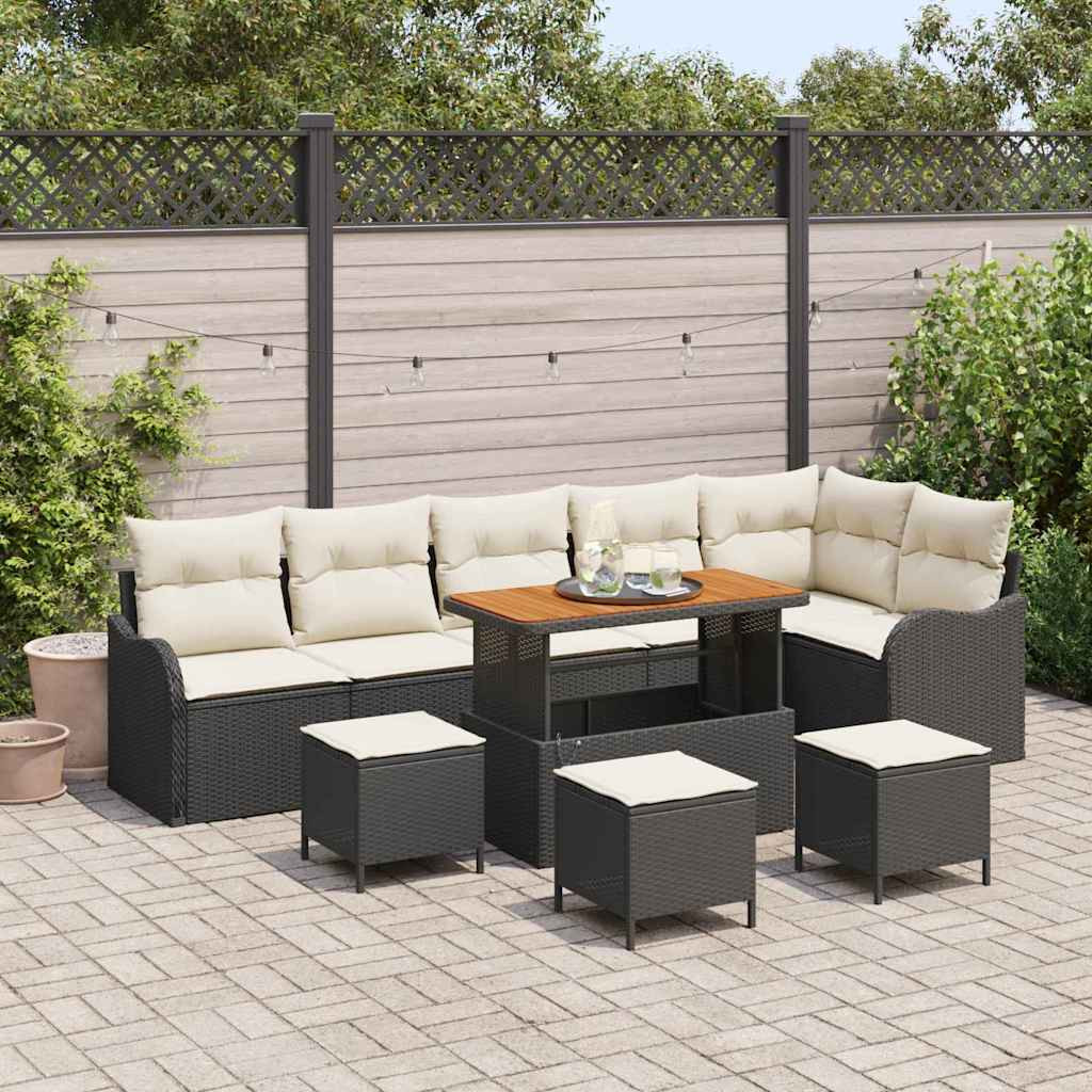 vidaXL Garten-Sofa-Set mit Kissen 10 pcs Schwarz und Creme