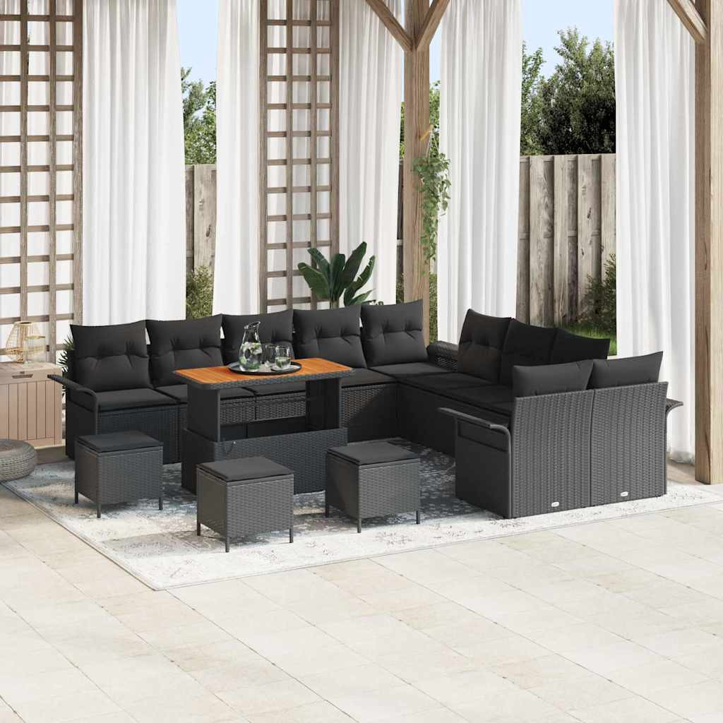 vidaXL Garten-Sofa-Set mit Kissen mit Speicher 14 pcs Schwarz