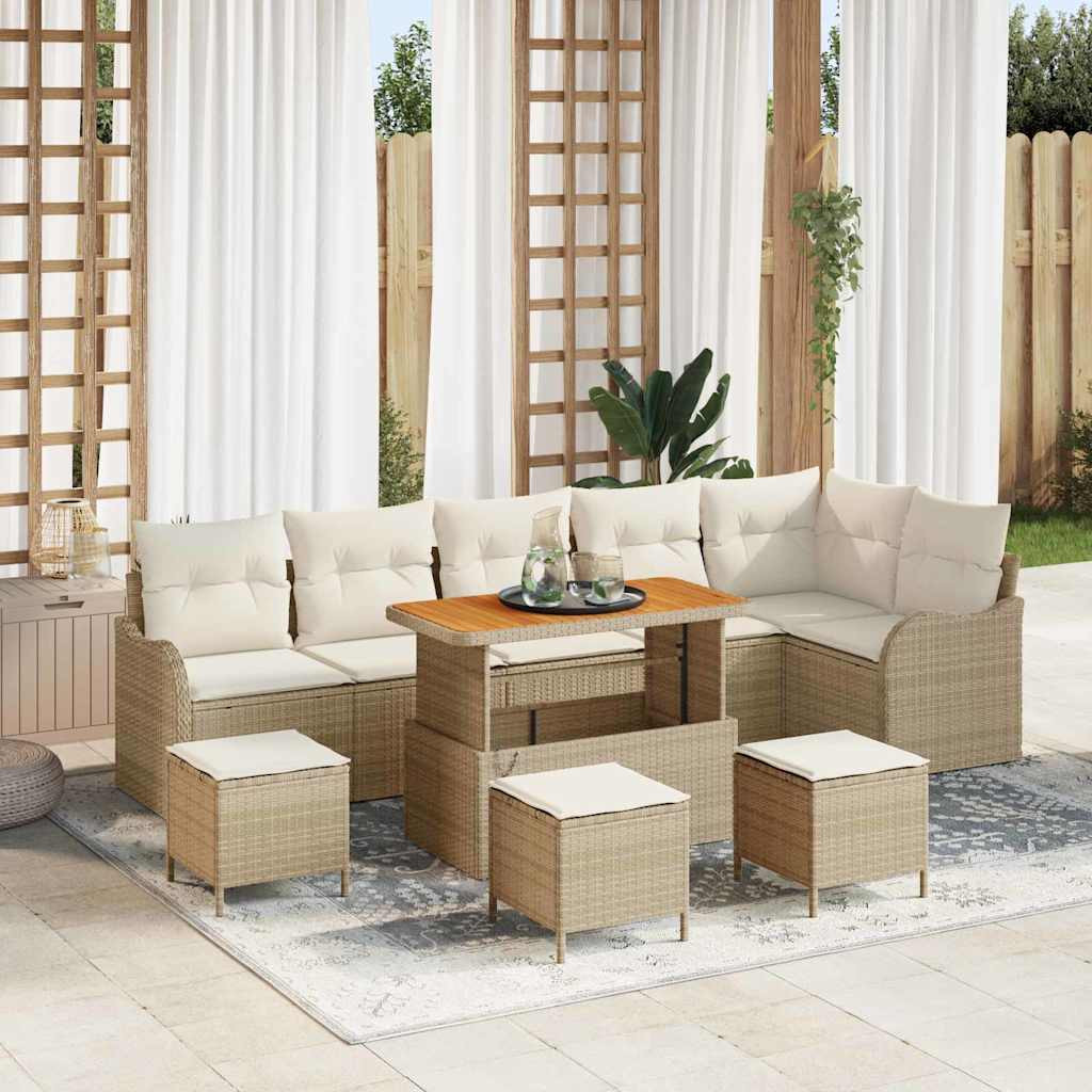 vidaXL Garten-Sofa-Set mit Kissen mit Speicher 10 pcs Beige und Creme