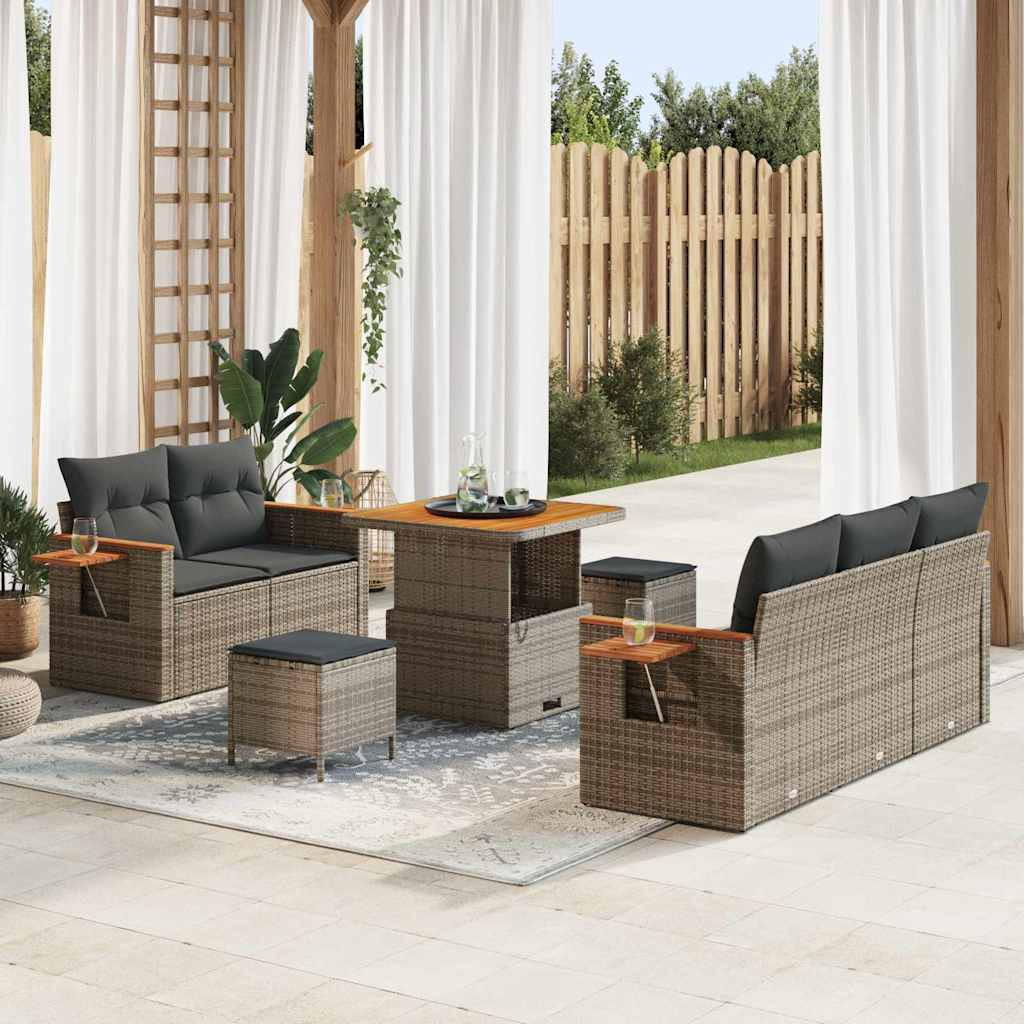 vidaXL Gartensofa-set mit Kissen 10 pcs Grau Poly-Rattan