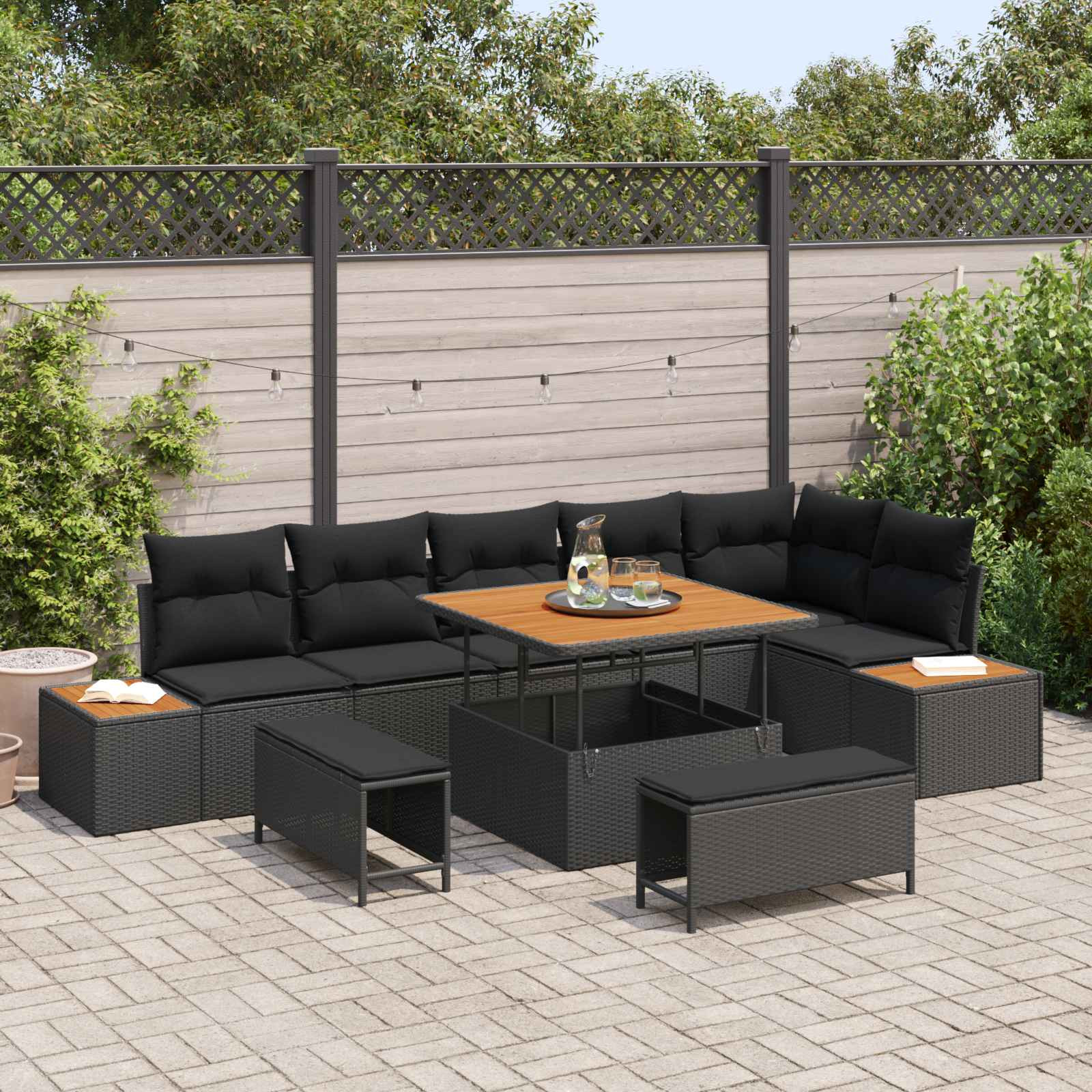 vidaXL Gartensofa-set mit Kissen 9 pcs Schwarz