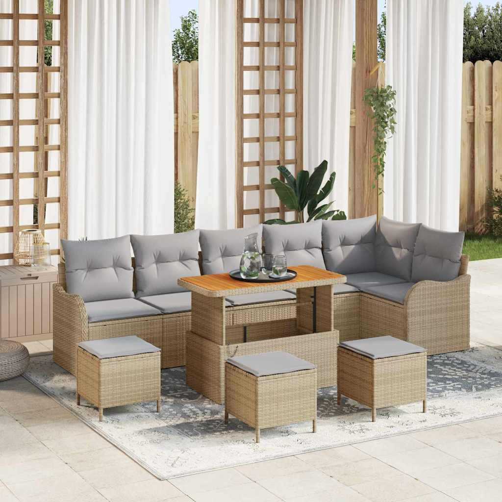 vidaXL Garten-Sofa-Set mit Kissen 10 pcs Beige und Hellgrau