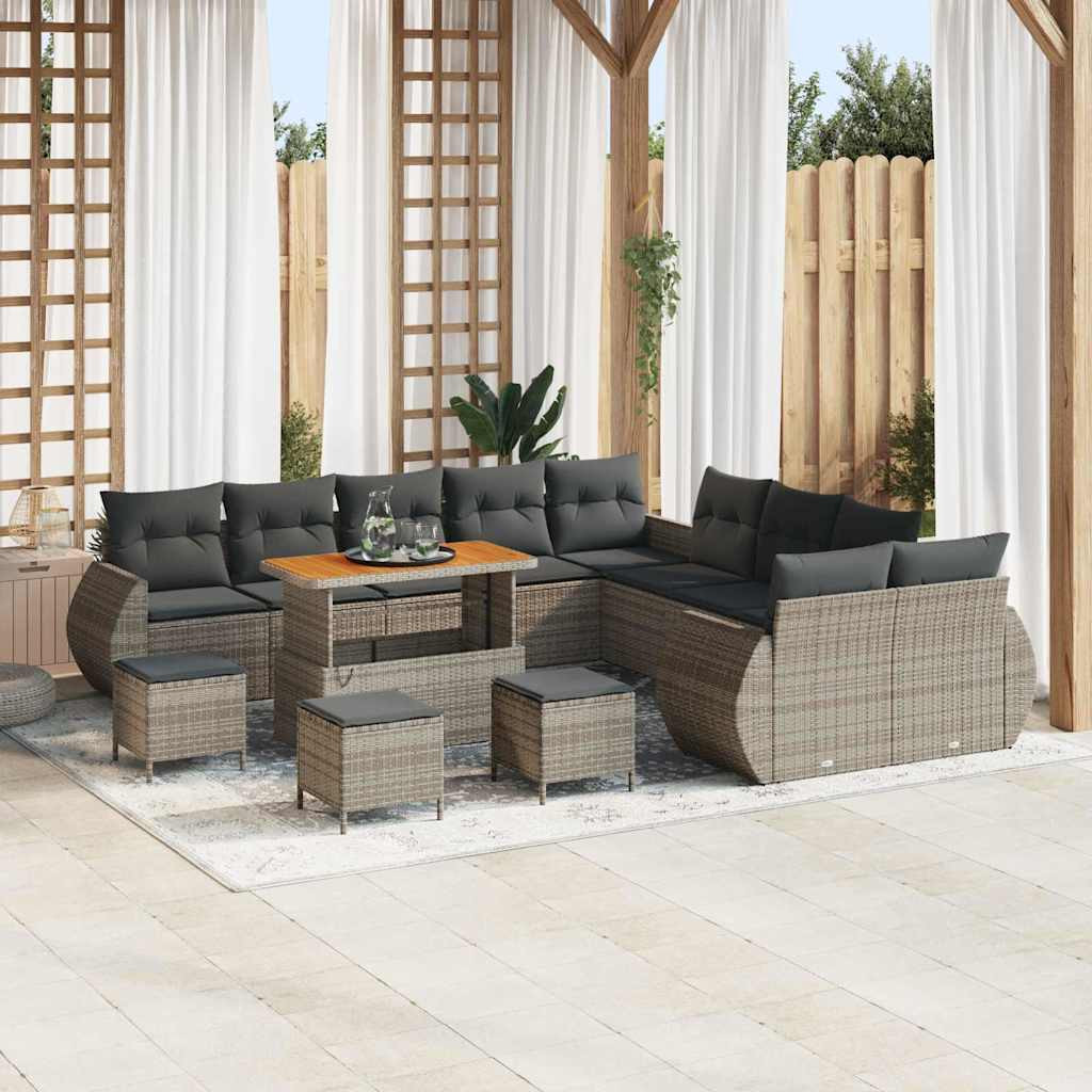 vidaXL Garten-Sofa-Set mit Kissen mit Speicher 14 pcs Grau