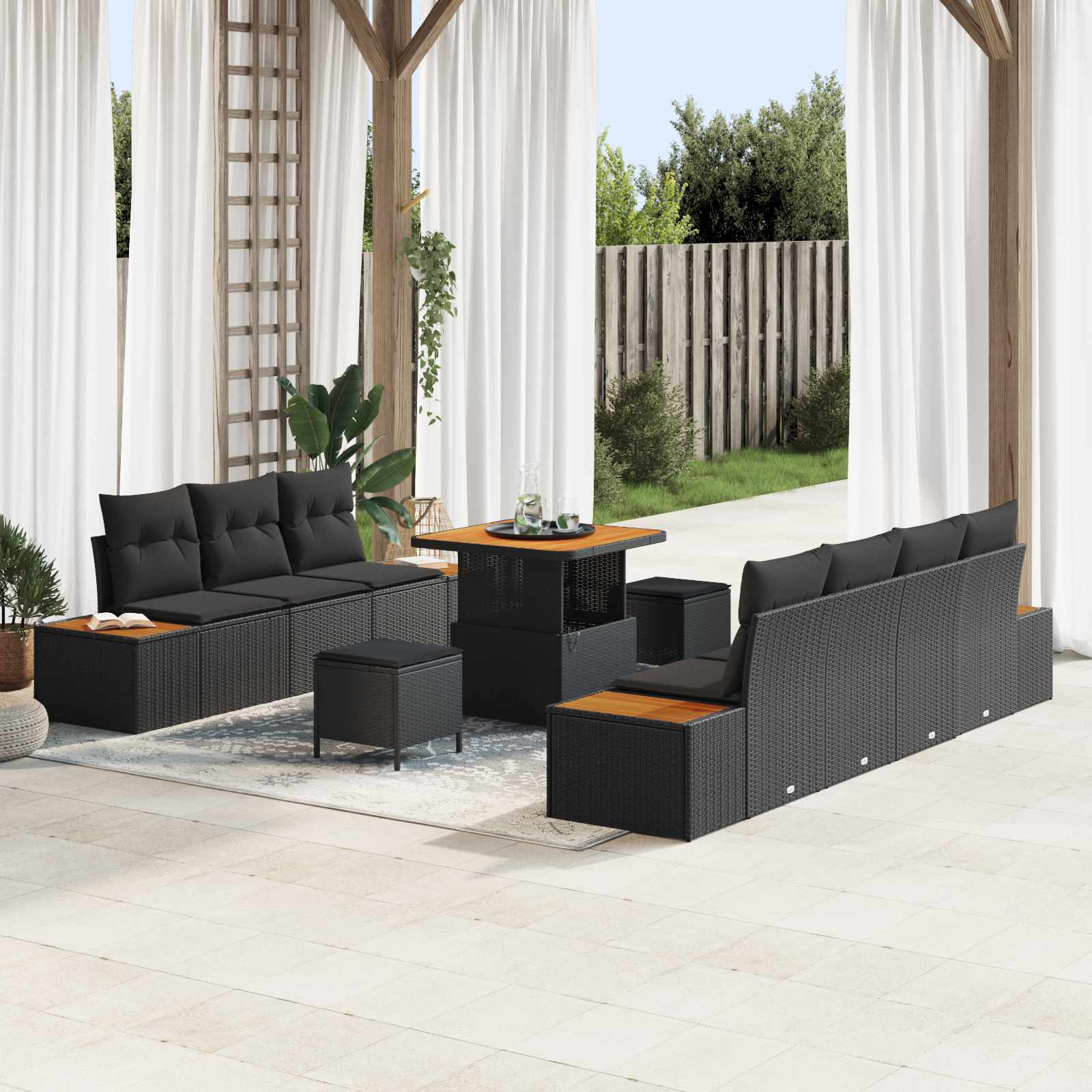 vidaXL Gartensofa-set mit Kissen 10 pcs Schwarz Poly Rattan