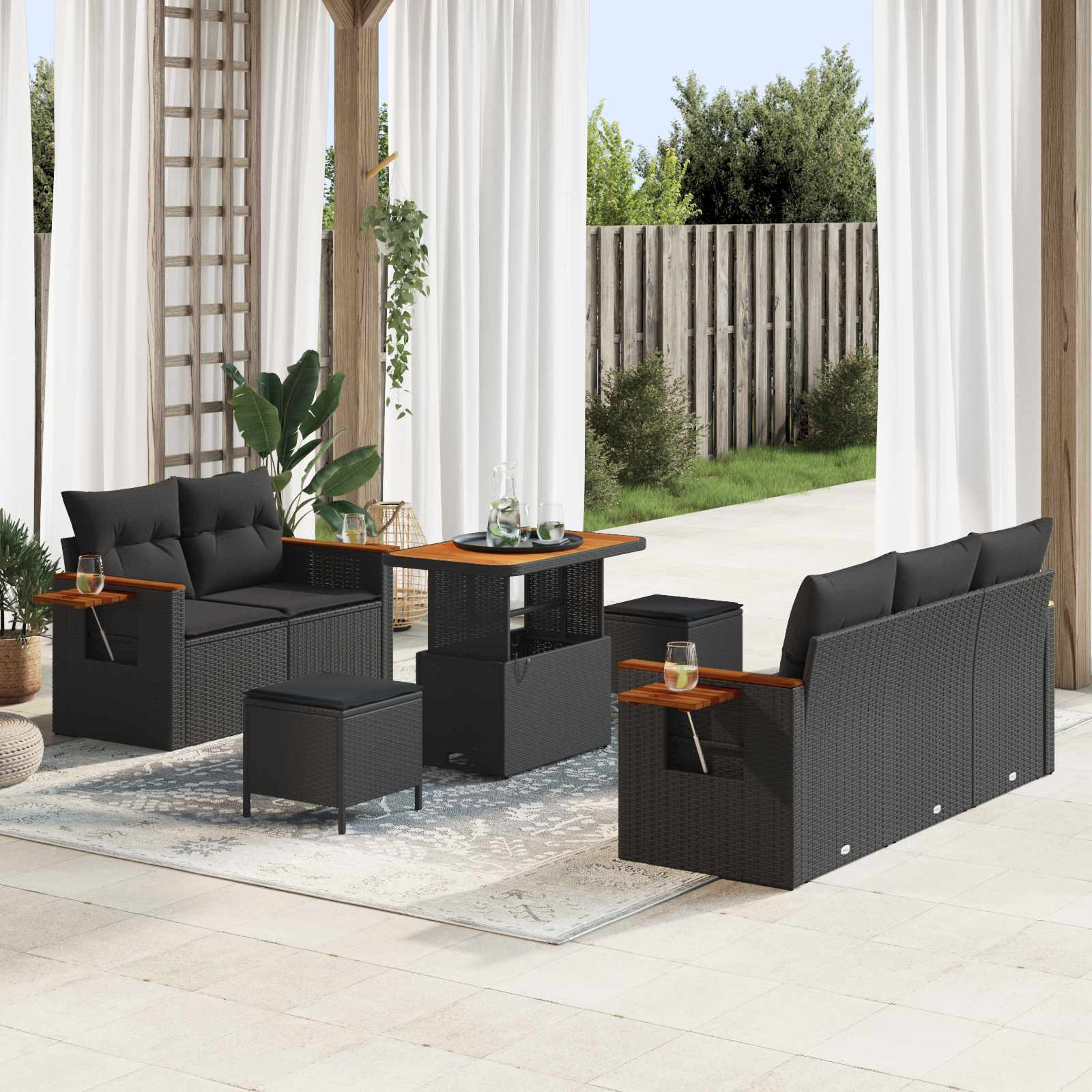 vidaXL Gartensofa-set mit Kissen 10 pcs Schwarz Poly-Rattan