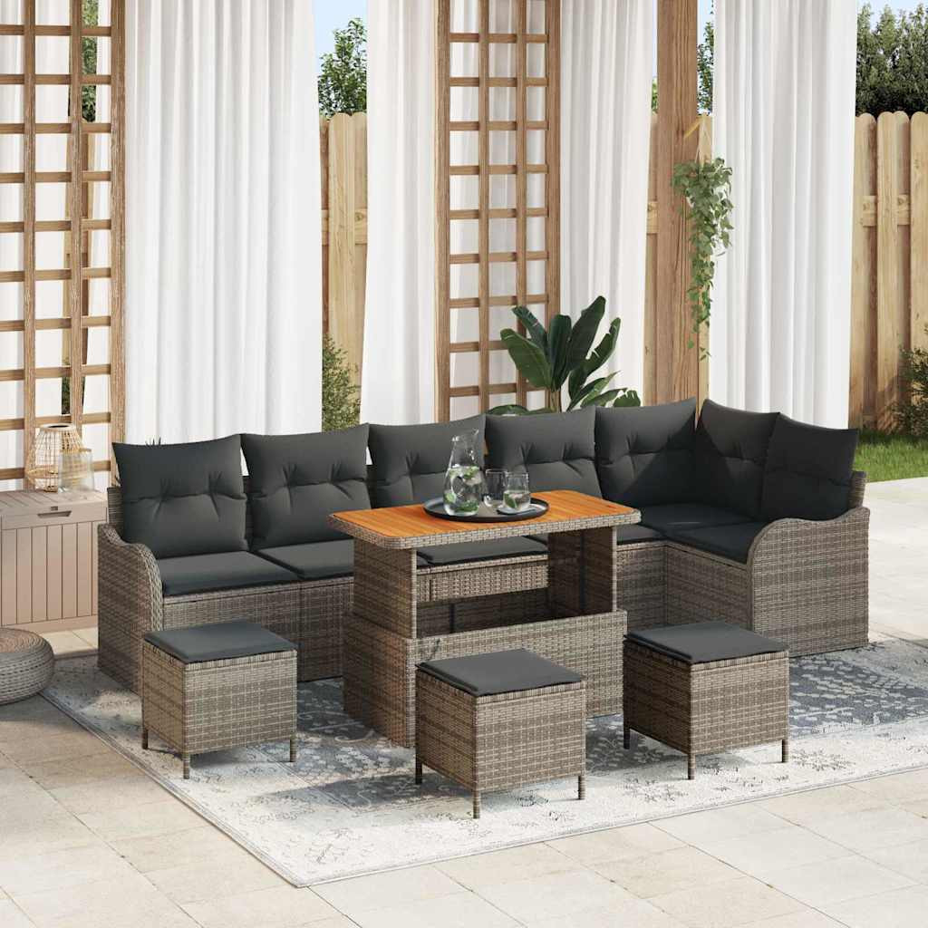 vidaXL Garten-Sofa-Set mit Kissen mit Speicher 10 pcs Grau