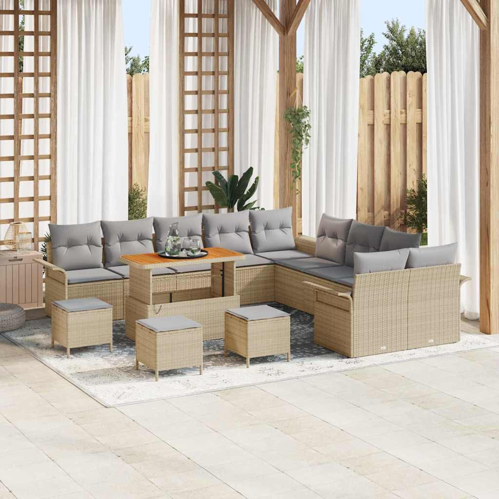 vidaXL Garten-Sofa-Set mit Kissen 14 pcs Beige und Hellgrau