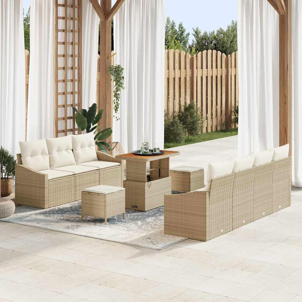 vidaXL Garten-Sofa-Set mit Kissen mit Speicher 10 pcs Beige und Creme