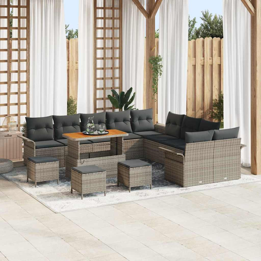 vidaXL Garten-Sofa-Set mit Kissen mit Speicher 14 pcs Grau