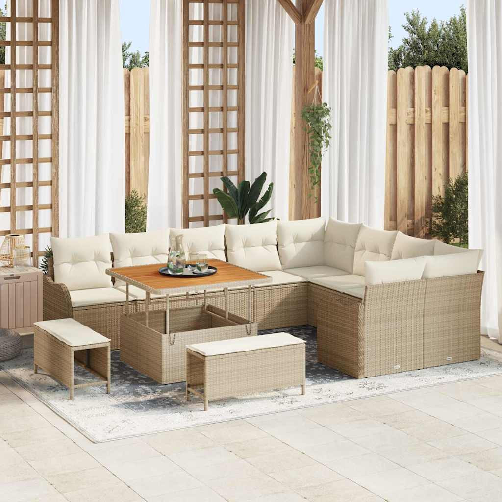 vidaXL Garten-Sofa-Set mit Kissen mit Speicher 12 pcs Beige und Creme