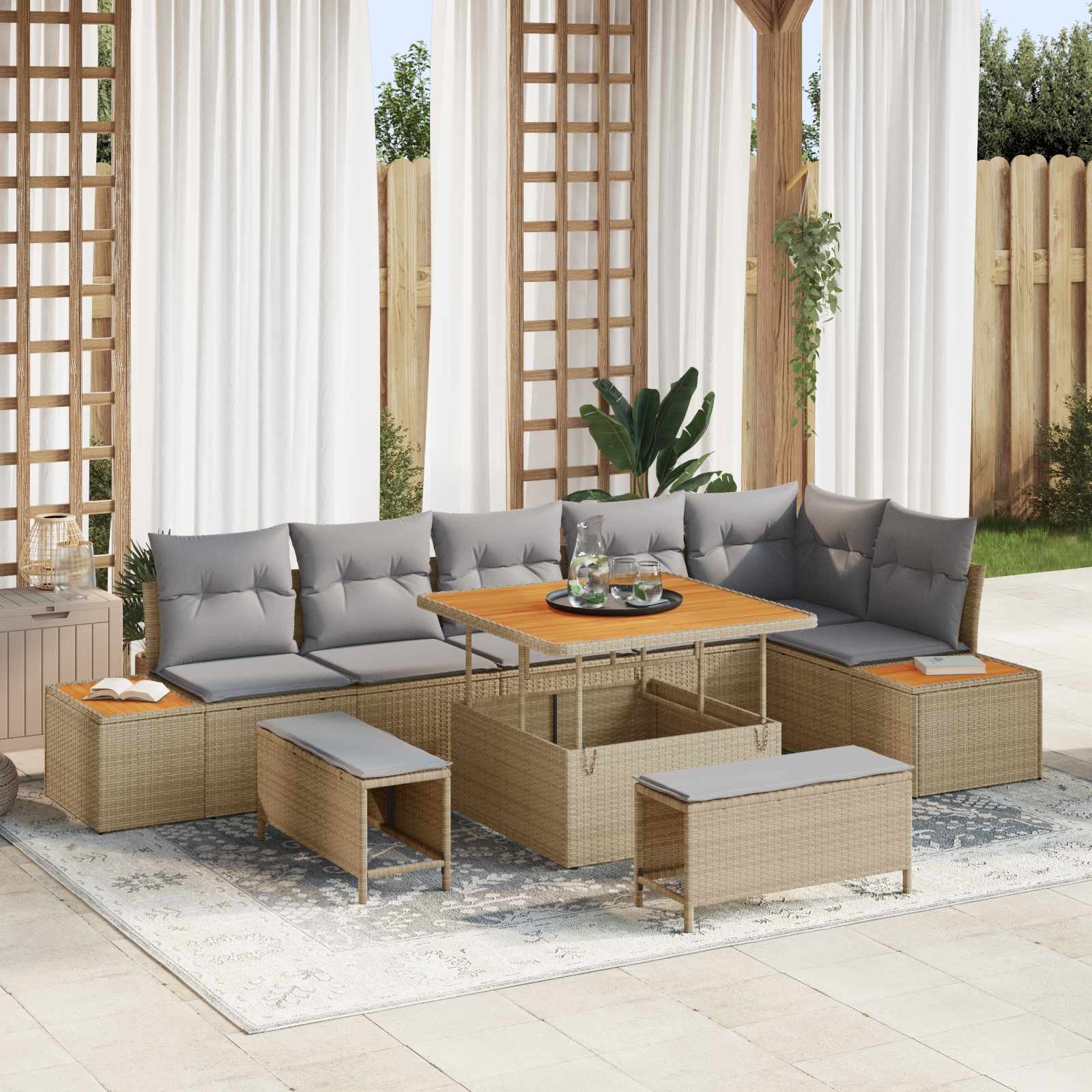 vidaXL Gartensofa-set mit Kissen 9 pcs Beige und Hellgrau