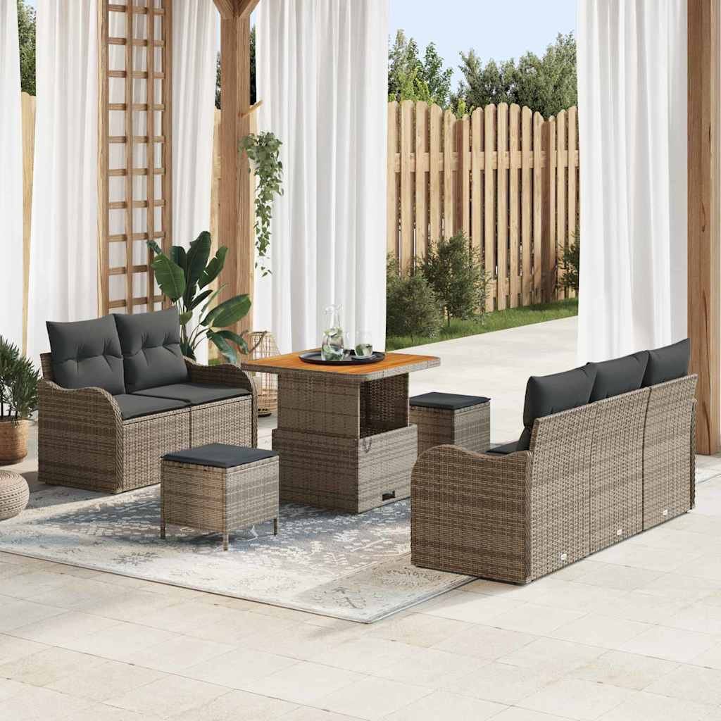 vidaXL Garten-Sofa-Set mit Kissen mit Speicher mit Kissen 8 pcs Grau