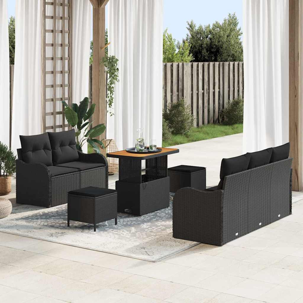vidaXL Garten-Sofa-Set mit Kissen mit Speicher 8 pcs Schwarz