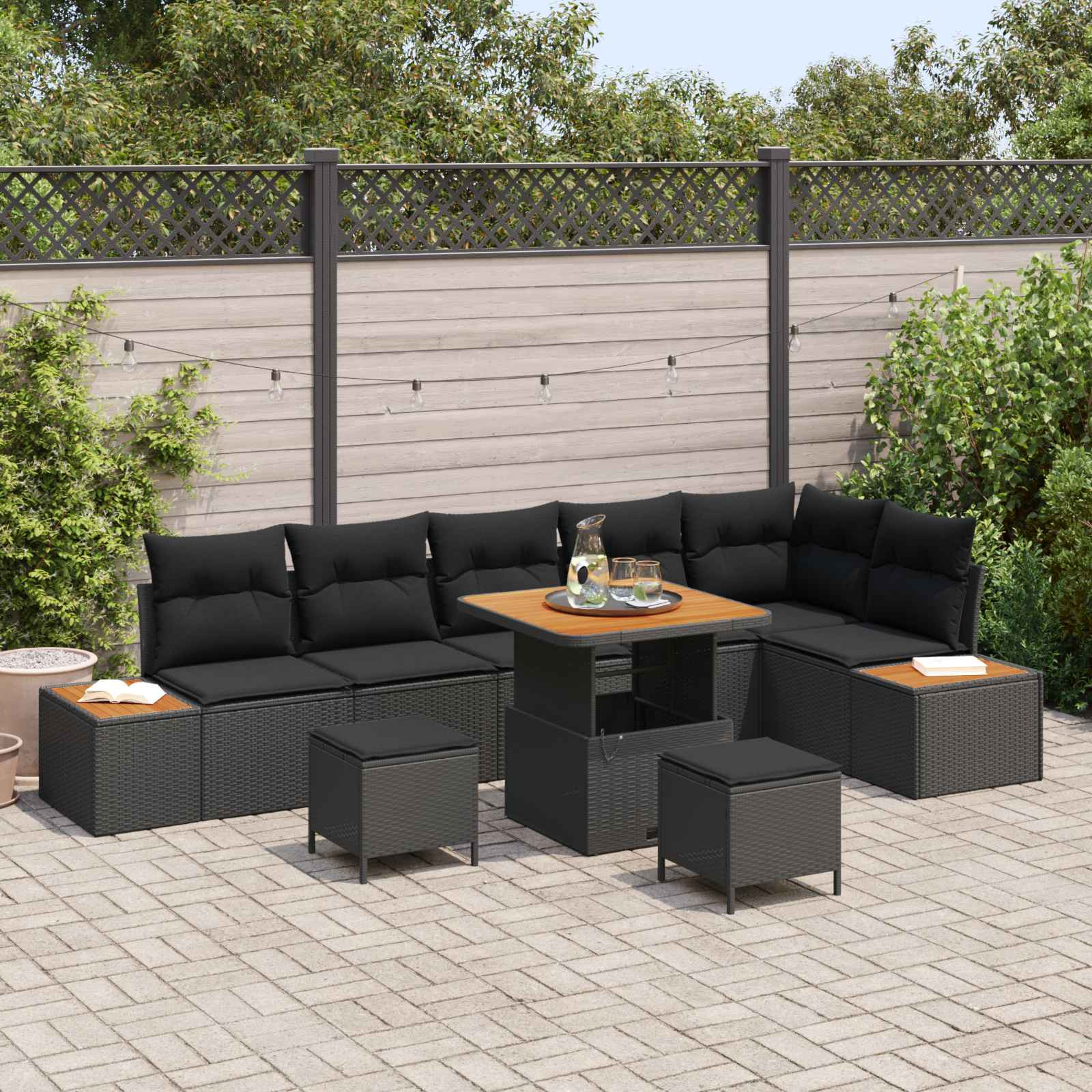 vidaXL Gartensofa-set mit Kissen 9 pcs Schwarz