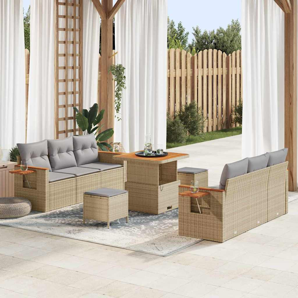 vidaXL Gartensofa-set mit Kissen 11 pcs Beige und Hellgrau Poly-Rattan