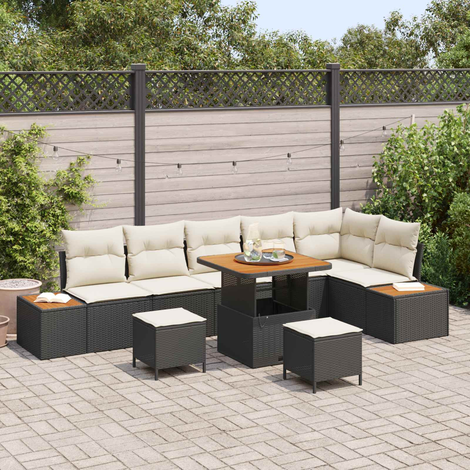 vidaXL Gartensofa-set mit Kissen 9 pcs Schwarz und Creme