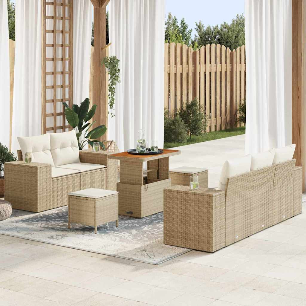 vidaXL Gartensofa-set mit Kissen 8 pcs Beige und Creme Poly Rattan