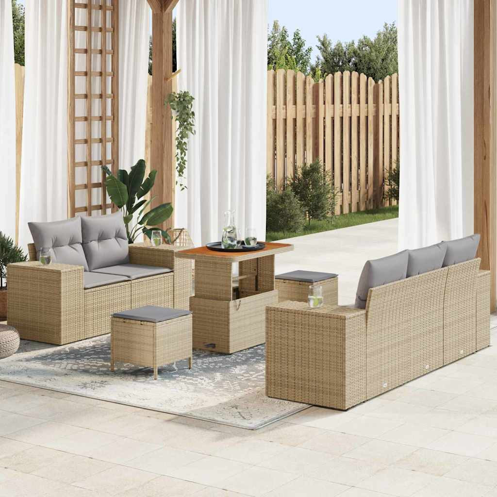 vidaXL Gartensofa-set mit Kissen 8 pcs Beige und Hellgrau Poly Rattan