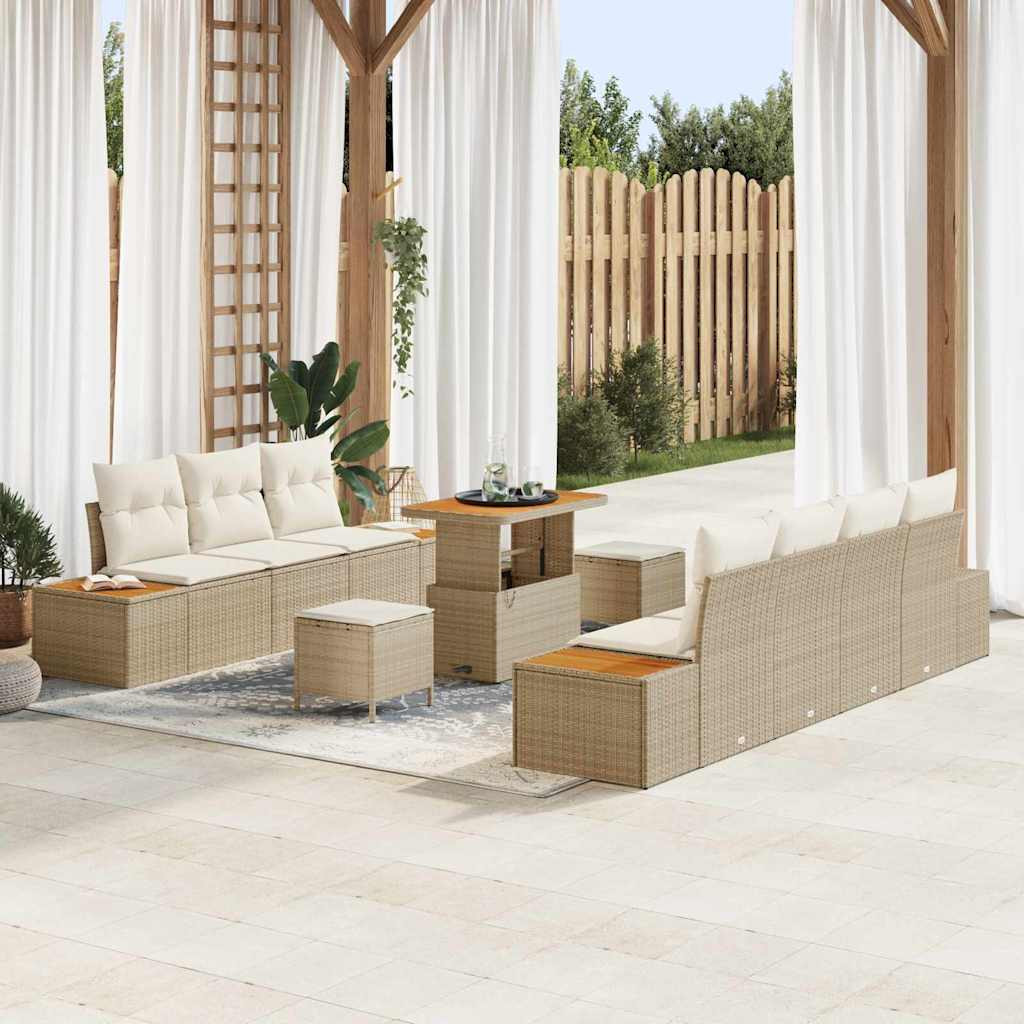 vidaXL Gartensofa-set mit Kissen mit Speicher 10 pcs Beige Poly Rattan