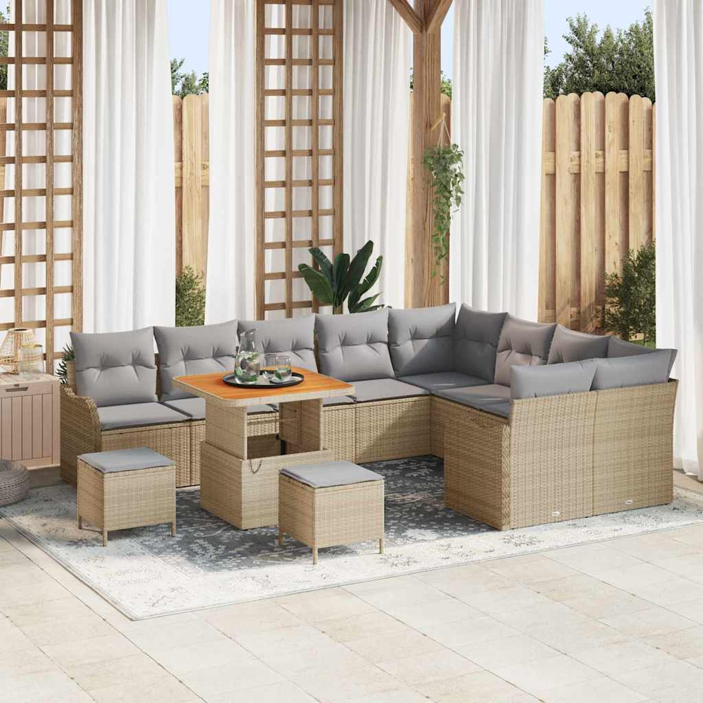 vidaXL Garten-Sofa-Set mit Kissen 12 pcs Beige und Hellgrau