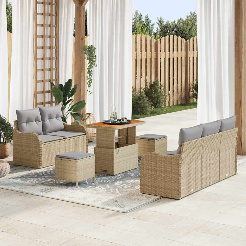vidaXL Garten-Sofa-Set mit Kissen mit Kissen 8 pcs Beige und Hellgrau