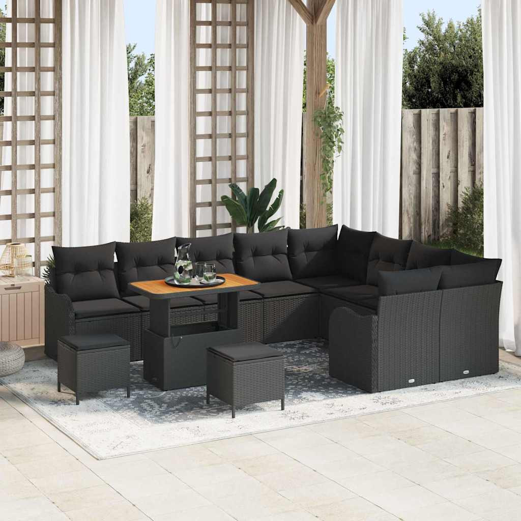 vidaXL Garten-Sofa-Set mit Kissen mit Speicher 12 pcs Schwarz