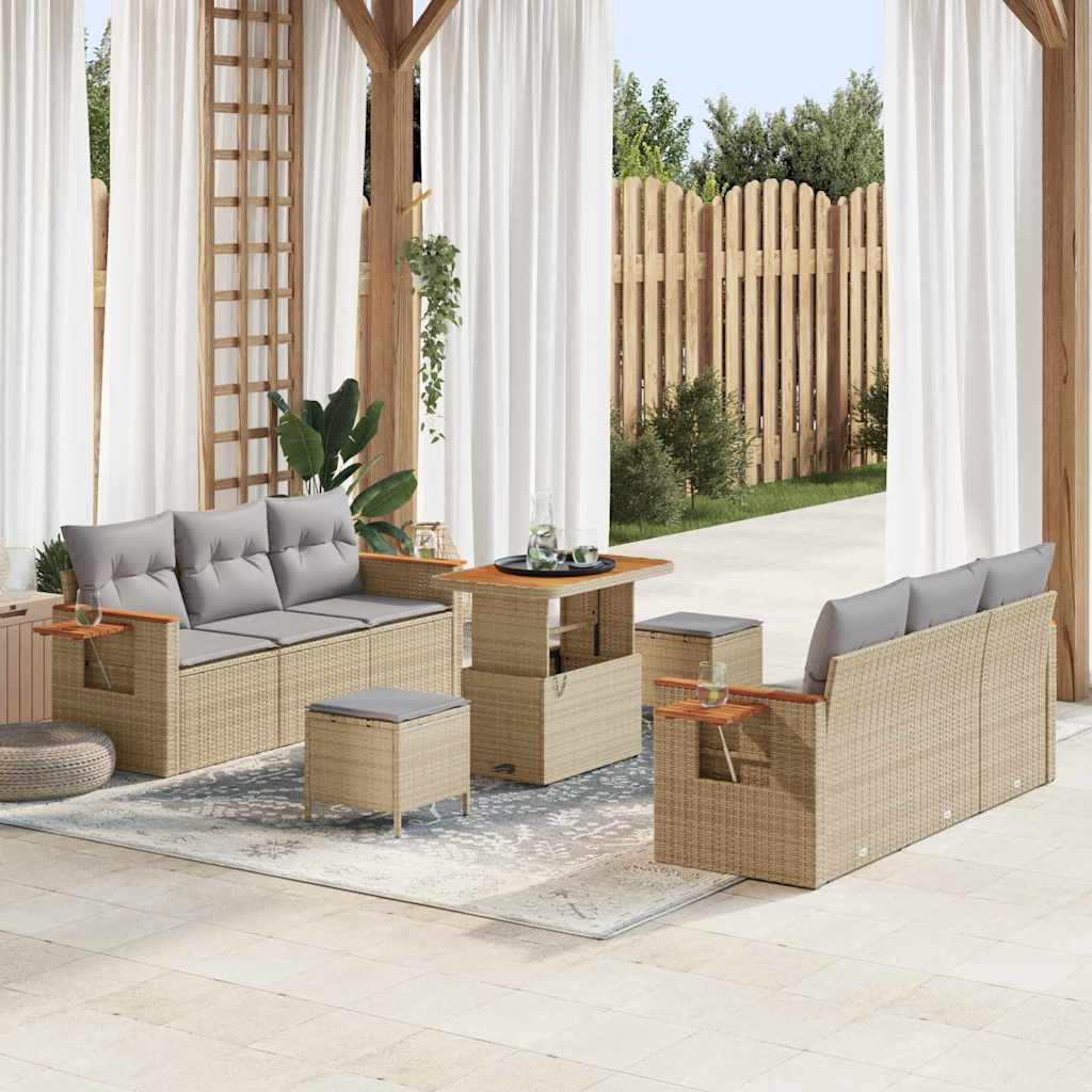 vidaXL Gartensofa-set mit Kissen 11 pcs Beige und Hellgrau Poly-Rattan