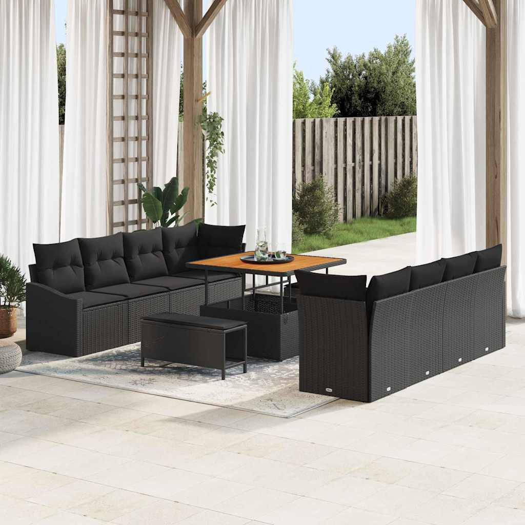 vidaXL Garten-Sofa-Set mit Kissen mit Speicher 11 pcs Schwarz